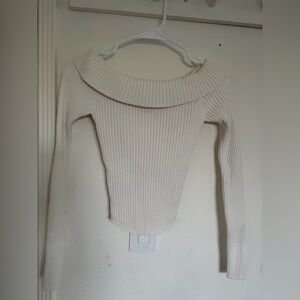 Edikted Off-Shoulder Ribbed Sweater in Cream